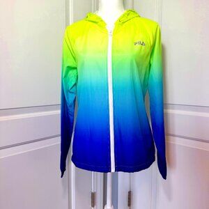 Fila Sport Windbreaker Jacket Ombre from Neon to Royal Blue size small